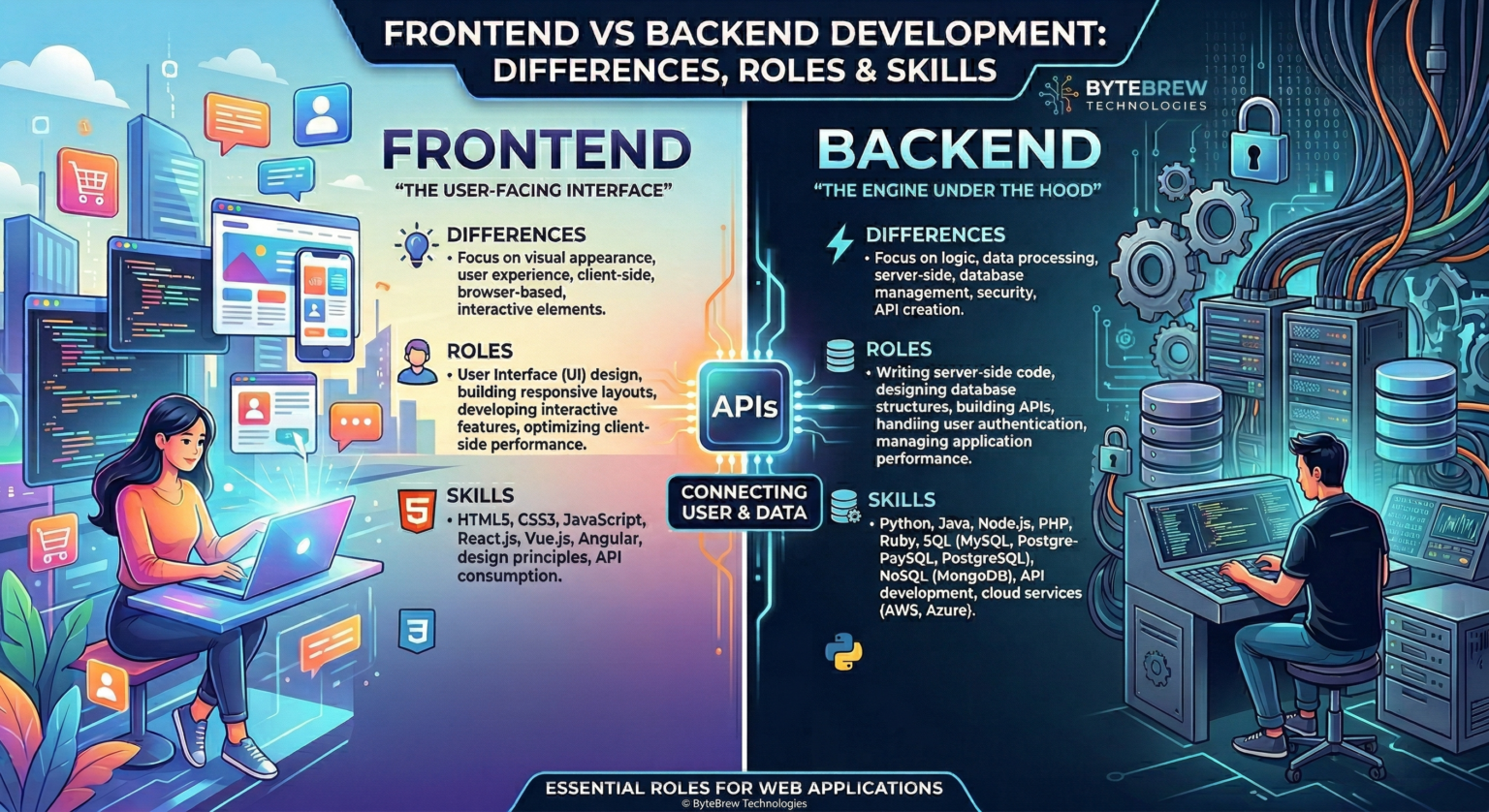 Frontend vs Backend Development: Differences, Roles & Skills - Byte Brew